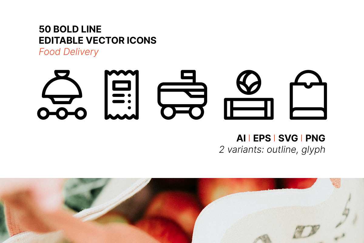 50 Food Delivery Icons, an Outline Icon by Side Project (Photo 1 of 8)
