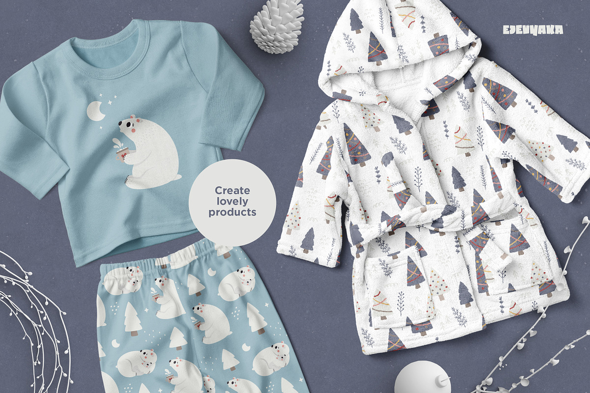 Winter Polar Bear Clipart & Patterns, a Seasonal Illustration by Ejevyaka (Photo 6 of 10)