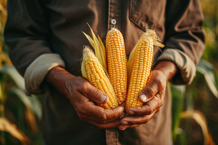 Farmer holding fresh corn in his han, a Photo by Iftikhar Alam