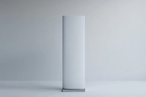 Tall white cylinder on a gray floor, a Background Photo by Pixeness Studio