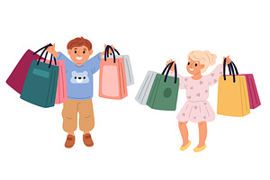 Little girl and boy holding shopping, a Person Illustration by Vectorbuum