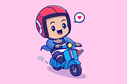 Cute Man Riding Scooter Cartoon, a Person Illustration by Catalyst Labs (Thumbnail 1 of 3)
