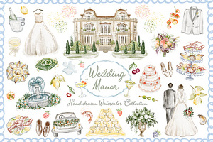 Watercolor Villa Wedding Clipart Set