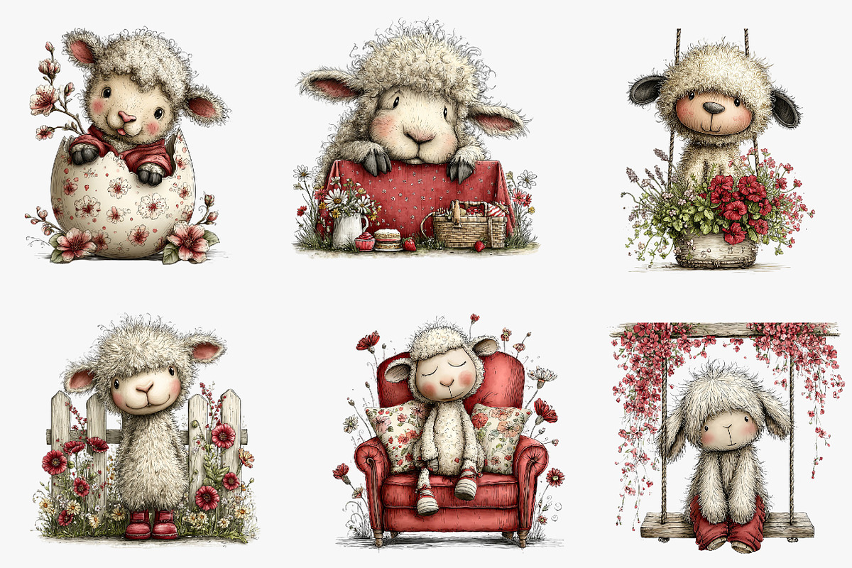 Cute Spring Lamb Clipart, an Illustration by CreationArt (Photo 3 of 7)