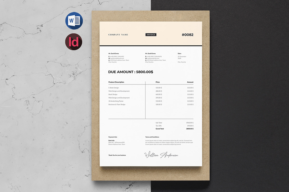 Professional Invoice Template | Word, a Stationery Template by HiveArts