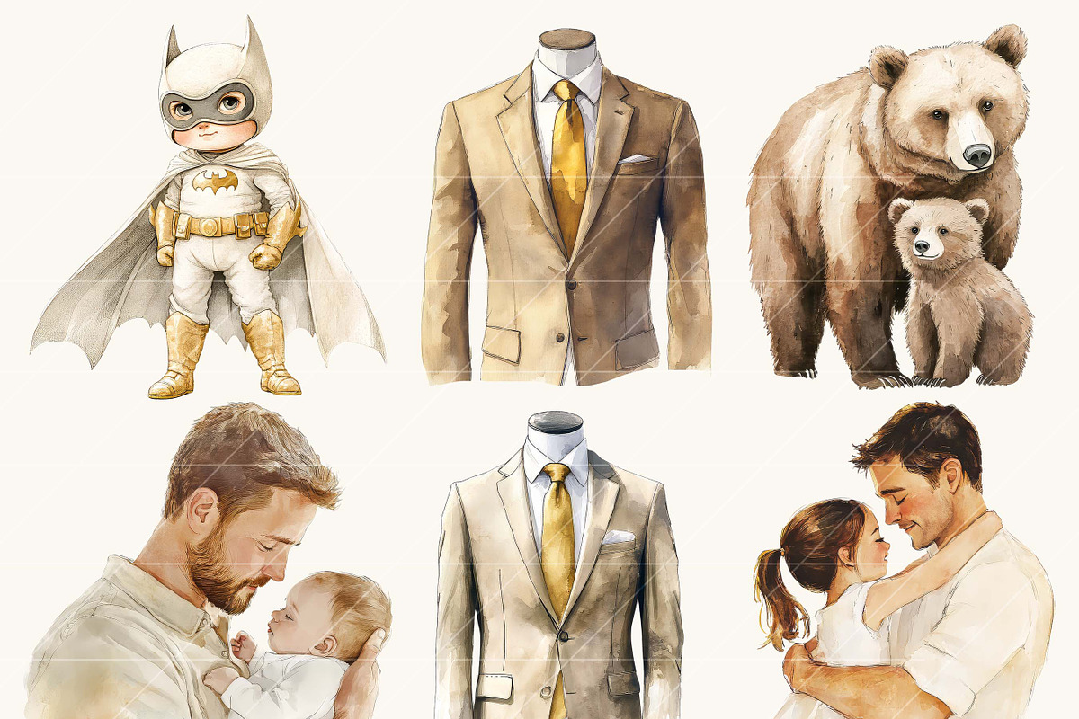 Watercolor Dad Clipart Bundle, a Person Illustration by SparkyDesignsUS (Photo 2 of 9)