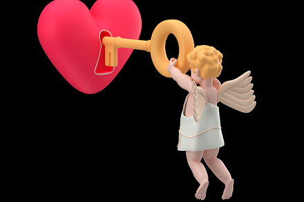 Cupid using a key to open a heart