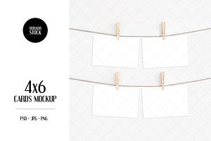 4x6 cards mockup with clothespins