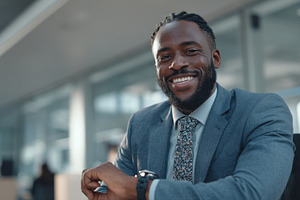 A man sits at a desk in an office, a Photo by Beautiful things