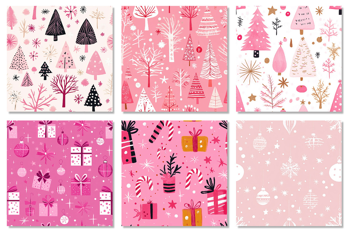 Pink Modern Christmas Digital Paper, a Texture Graphic by Dream Creation (Photo 4 of 7)