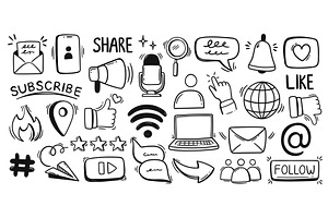 Social media doodle icons. Like, an Object Illustration by winwin.art