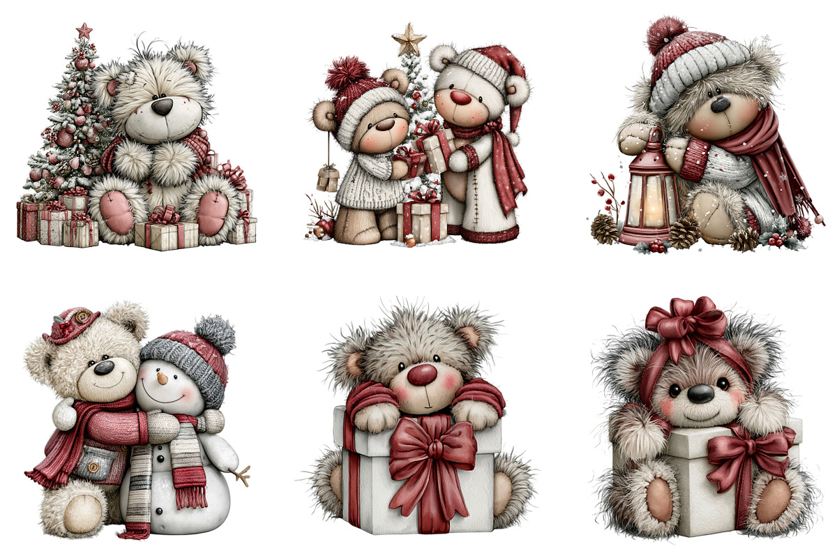 Christmas Teddy Bear Clipart, a Transportation Illustration by SinaCreation (Photo 2 of 9)