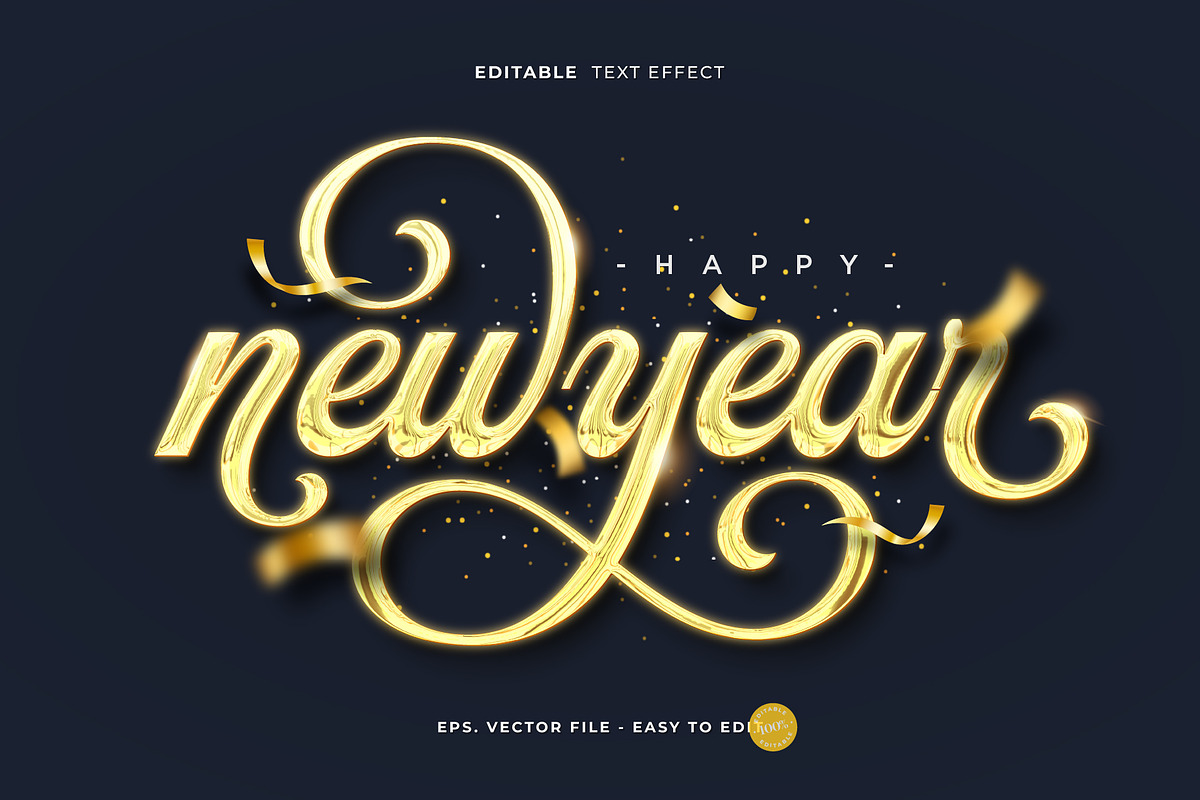 New Year Chrome Gold Text Effect, a Layer Style Add-On by zdson (Photo 1 of 2)