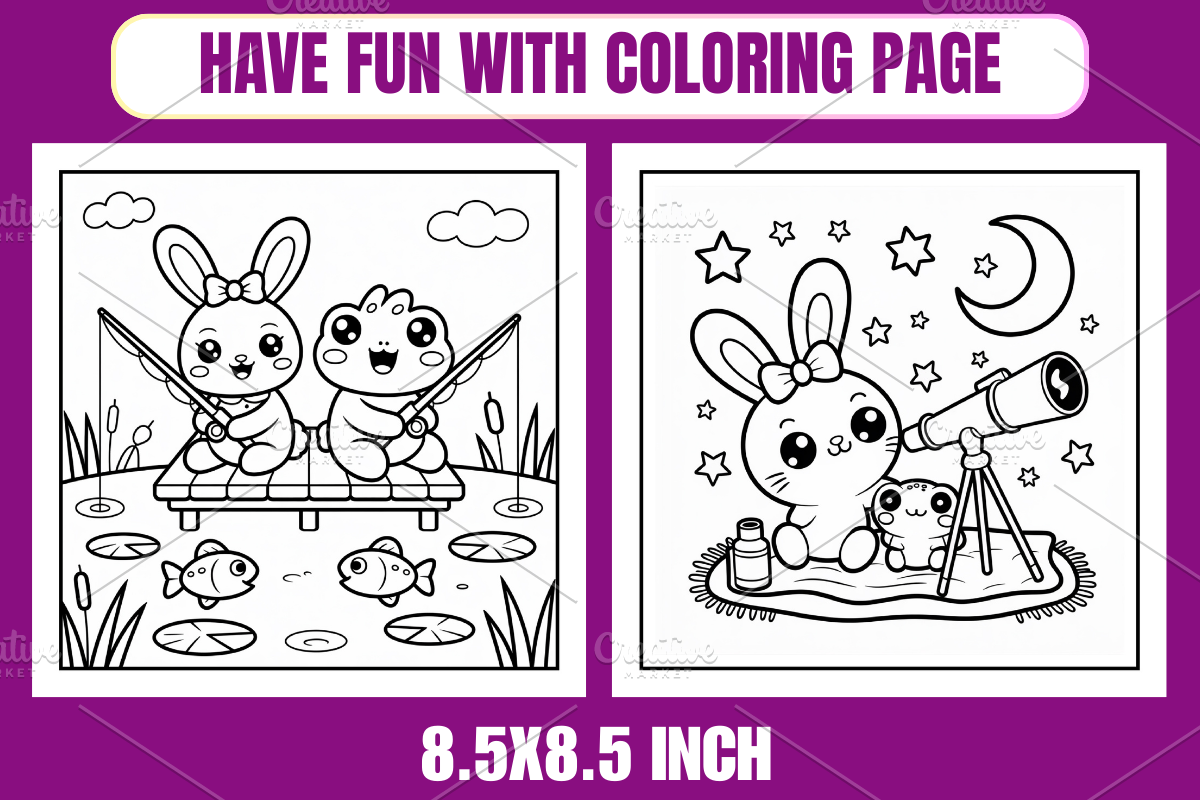 Bunny and Frog Friends Coloring Page, an Animal Illustration by Coco Bloom (Photo 3 of 3)