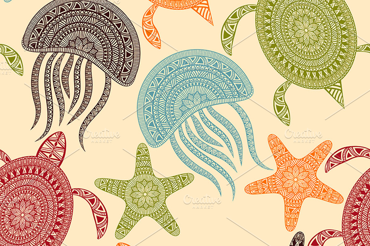 Vector Seamless Pattern with Turtles