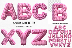 Knitted alphabet Pink yarn letters
