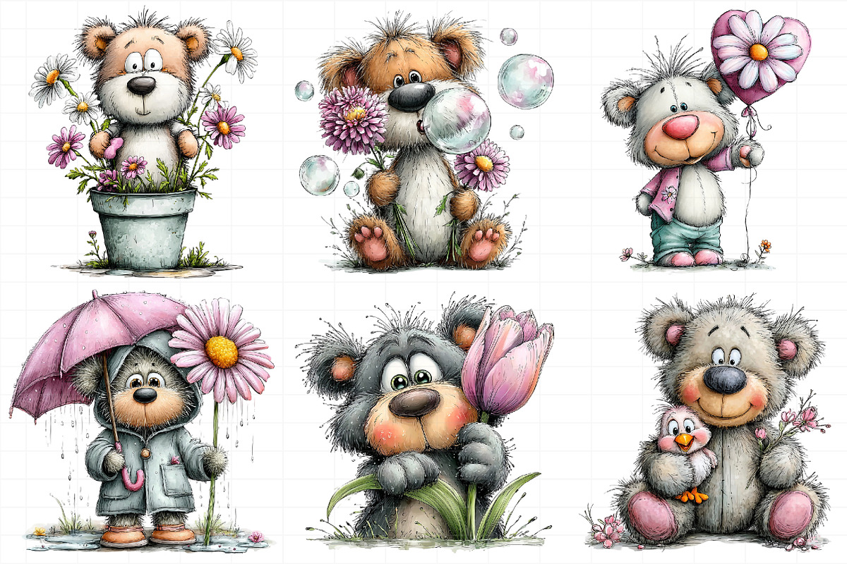 Spring Teddy Bear Clipart Set Bundle, an Illustration by Daily.Designs (Photo 6 of 8)