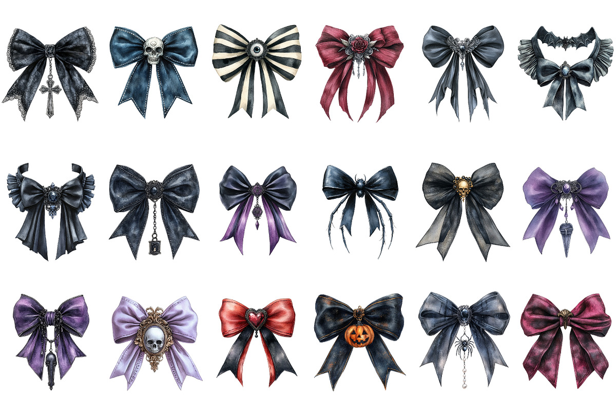 Gothic Halloween Bows Clipart Set, an Illustration by Craft Nest (Photo 2 of 4)