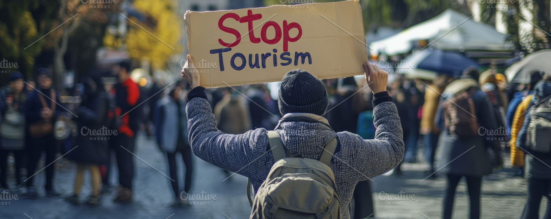 Protest Against Overtourism in a Busy Urban Street, an Abstract Photo by Natalia Klenova's Shop