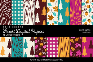 Forest Digital Papers - Boho Colors