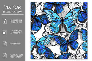 Seamless Pattern Blue Butterlies