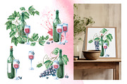 Wine and Grapes,watercolor clip art, a Food Illustration by SvetLana (Thumbnail 5 of 16)