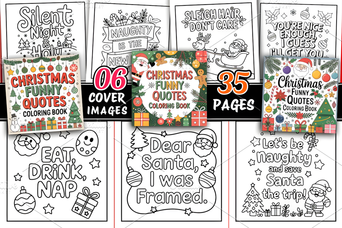 Christmas Funny Quotes Coloring, a Seasonal Illustration by Design Station (Photo 1 of 3)