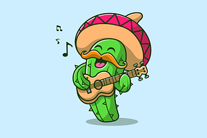 Cute Cactus Playing Guitar Cartoon, a Person Illustration by Catalyst Labs
