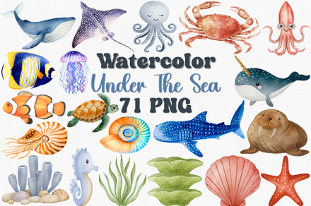 Watercolor Under The Sea Clipart Set