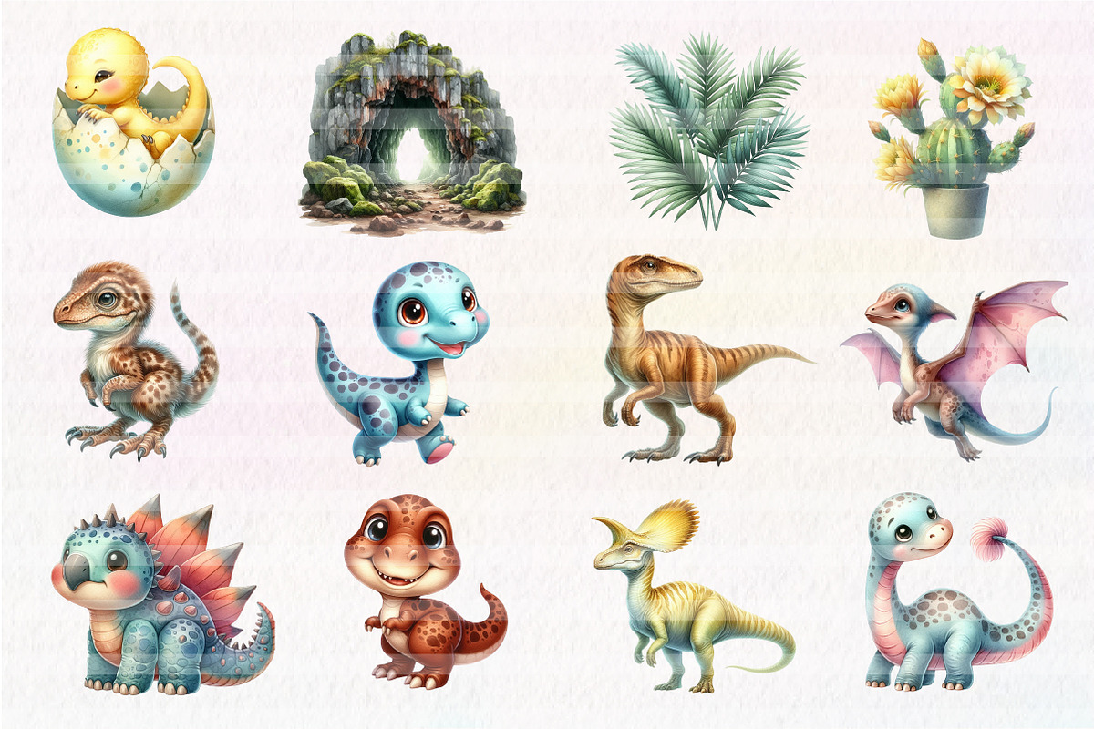 Cute Dinosaur, Clipart, an Illustration by CreationArt (Photo 3 of 5)