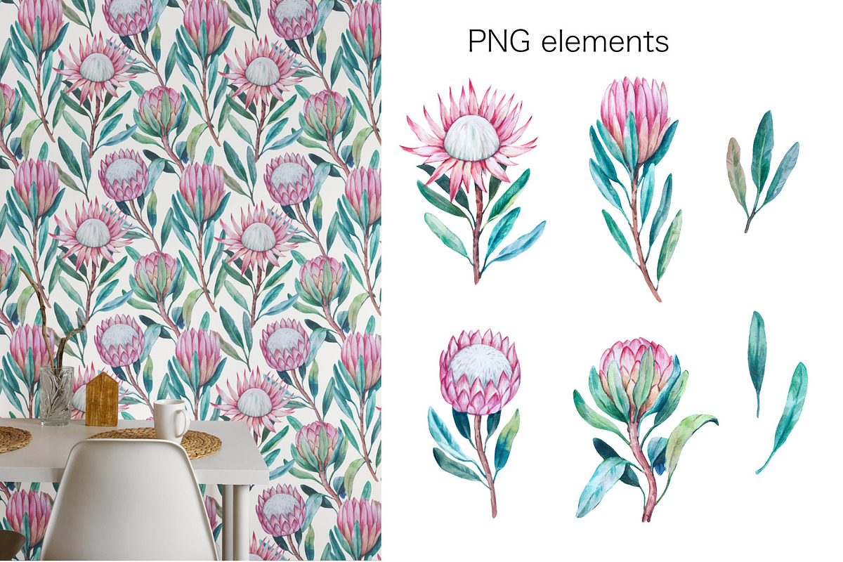 Protea flowers watercolor pattern, a Pattern Graphic by Robusta (Photo 5 of 5)