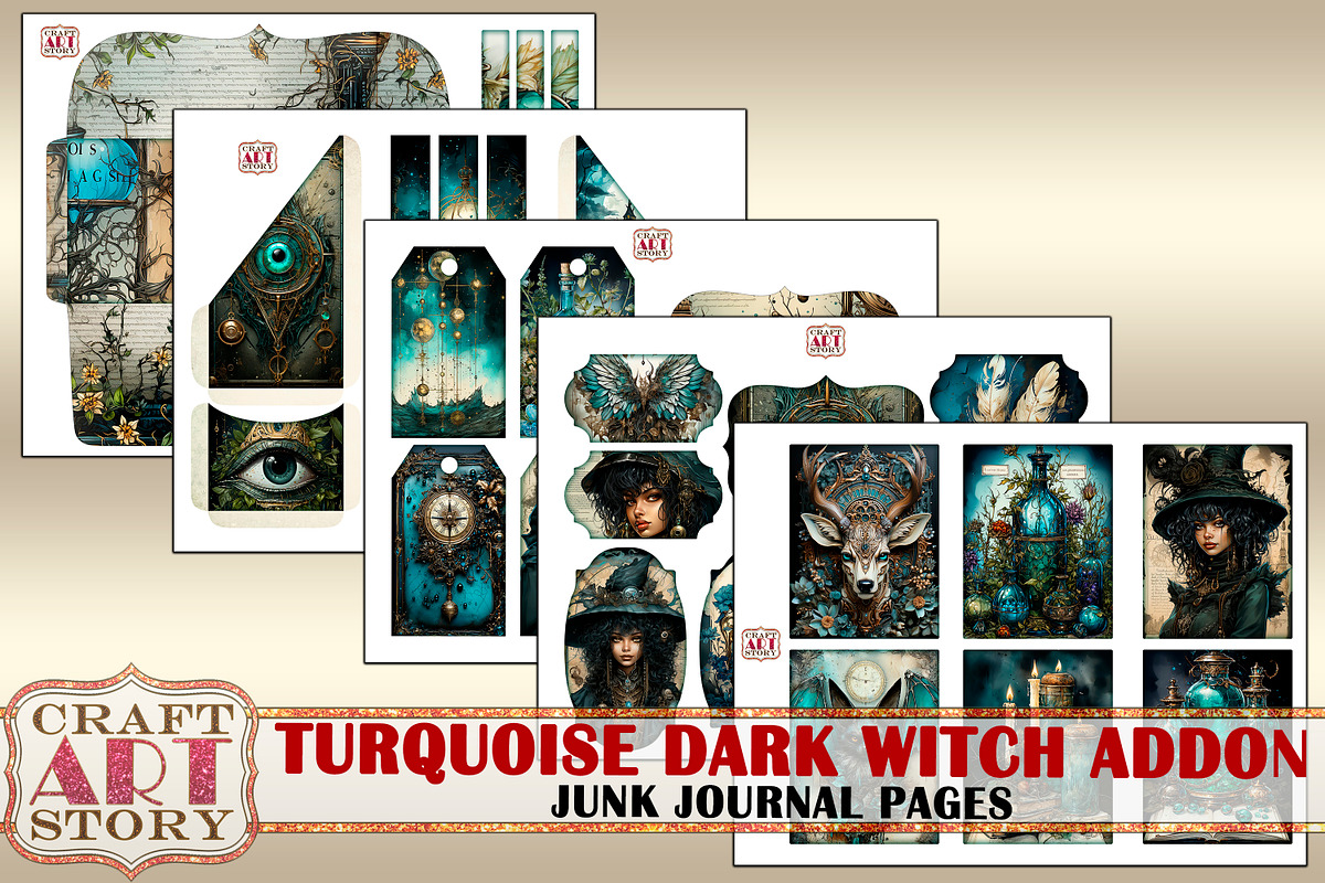 Turquoise dark witch Junk Journal, a Person Illustration by CraftArtStory (Photo 2 of 4)