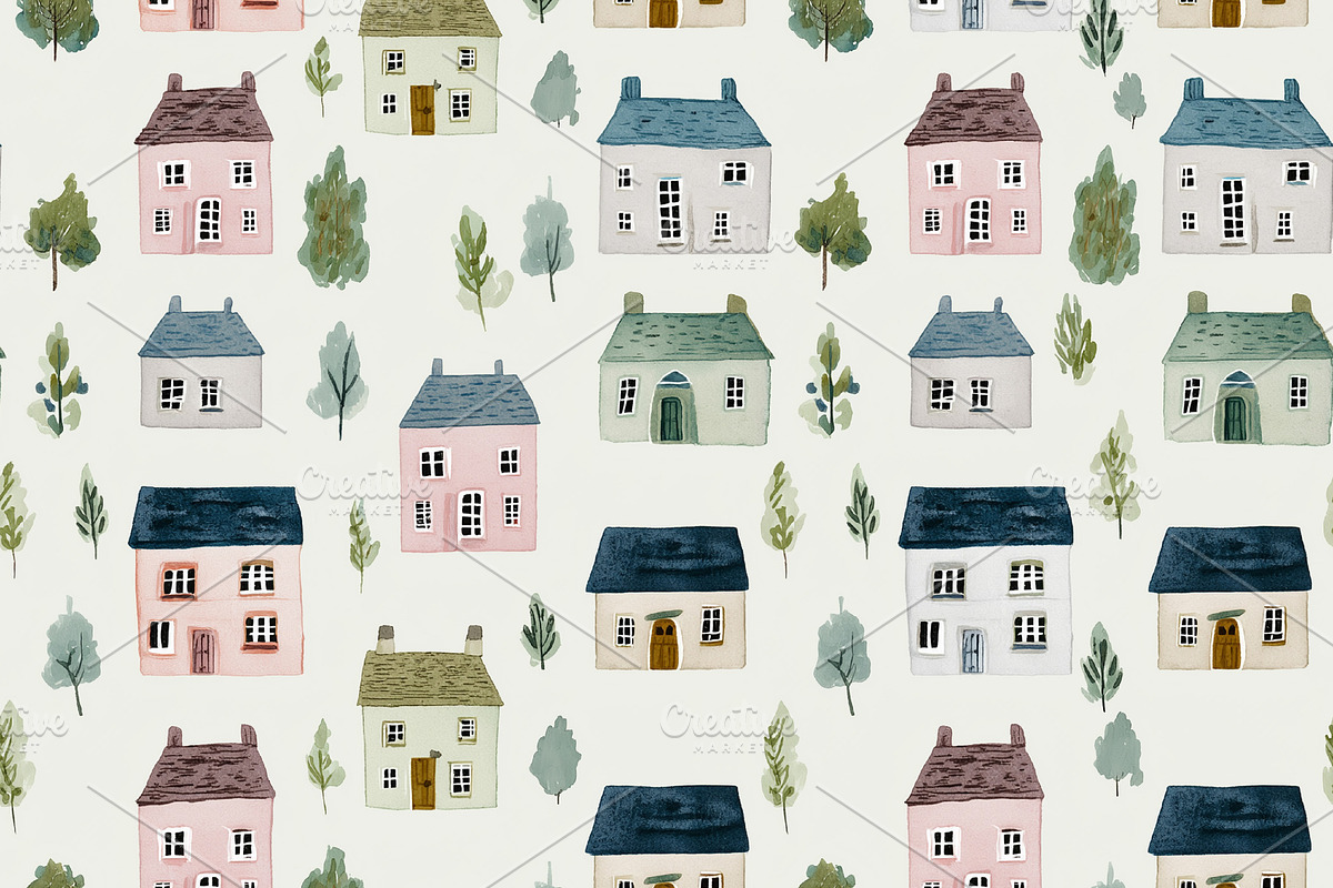 Seamless pattern, repeating pattern displaying charming watercol, a Pattern Graphic by Studio ANNA