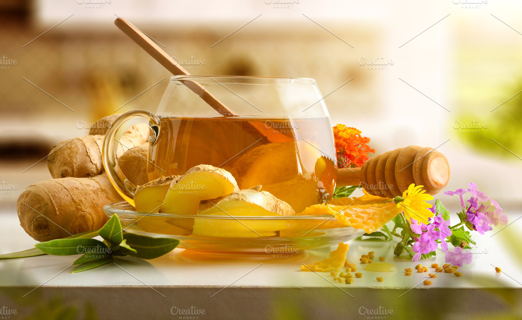 Healthy living with ginger and honey infusion on kitchen bench, a Food & Drink Photo by Davizro's Market