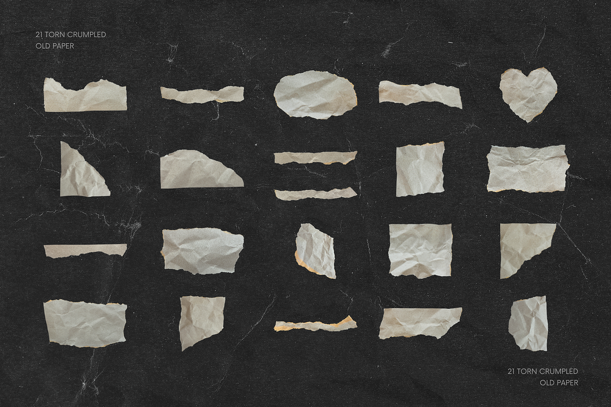 21 Ripped Crumpled Old Paper Pieces, a Texture Graphic by Ksuview