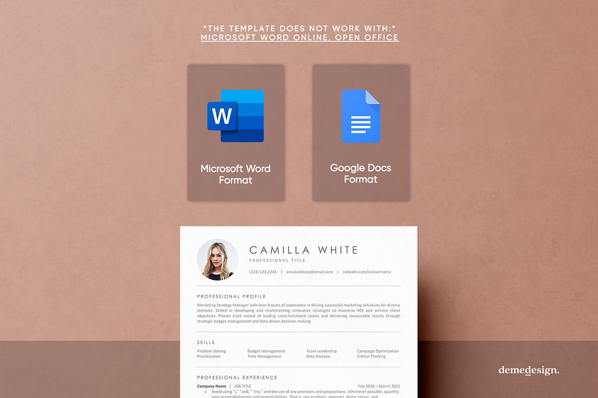Minimalist Resume Template for Word, a Resume Template by DemeDesign (Photo 5 of 9)