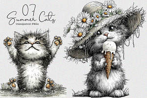Whimsical Summer Cats Clipart, an Illustration by SinaCreation