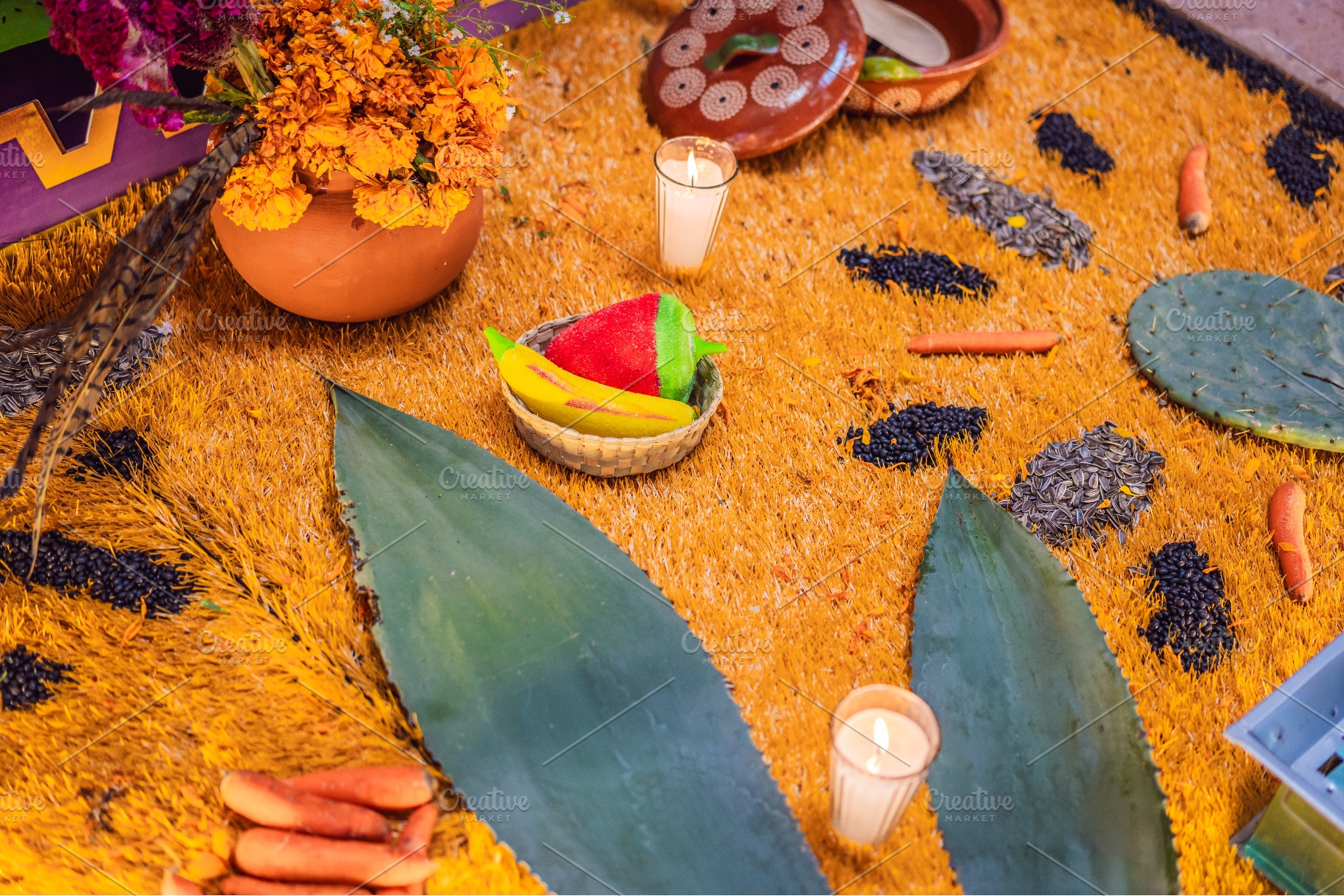 Vegetable offerings and candles, a Holiday Photo by Elizaveta Galitskaya