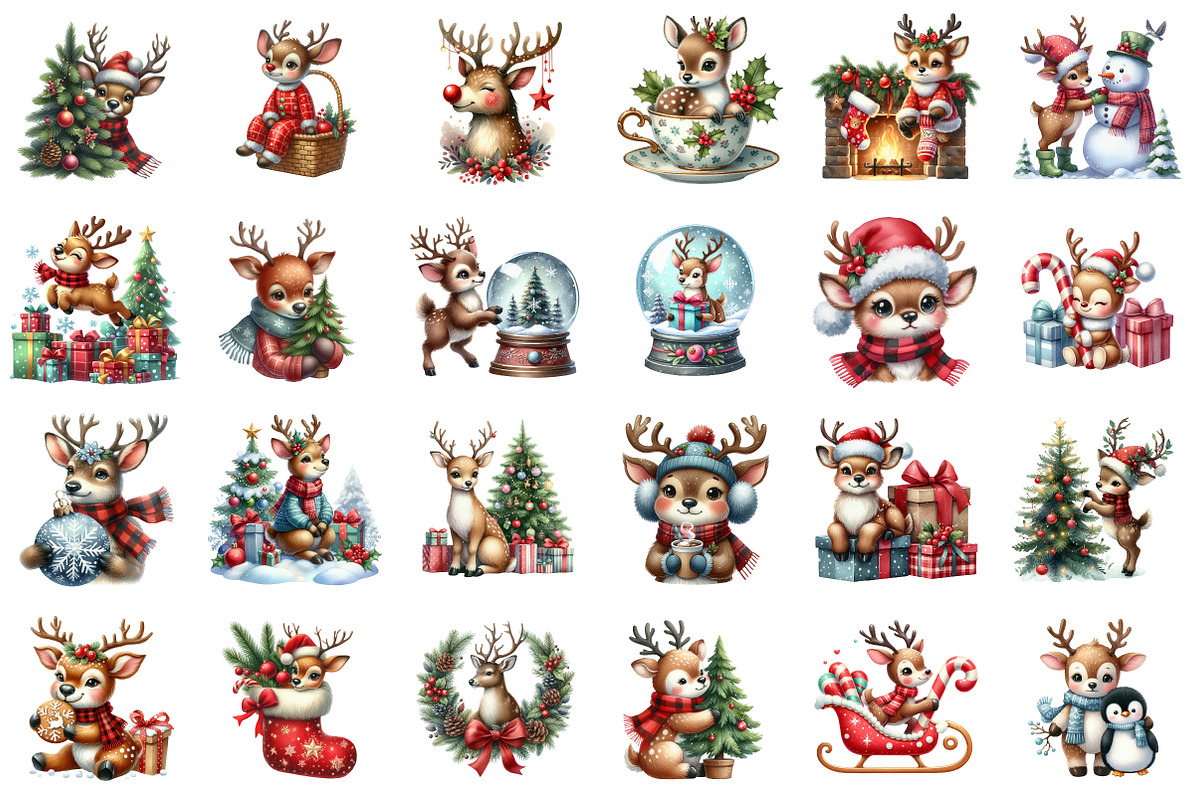 Watercolor Cute Reindeer Clipart Png, an Illustration by SinaCreation (Photo 2 of 7)