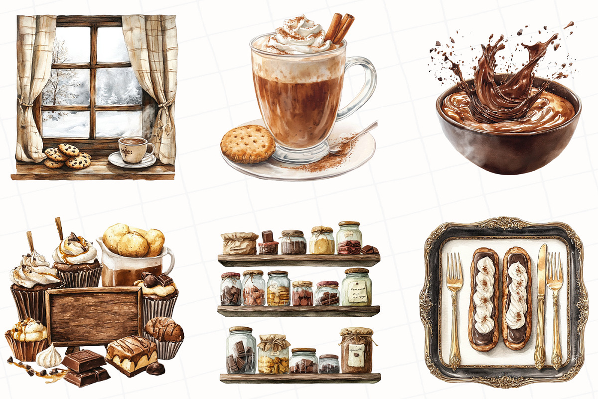 Watercolor Chocolate Heaven Clipart, an Illustration by OK Design (Photo 3 of 5)