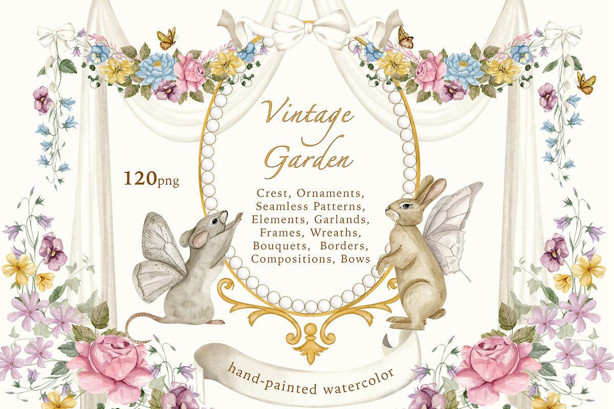 Vintage Garden Watercolor Clipart, a Decorative Illustration by Ooh Lily (Photo 1 of 23)