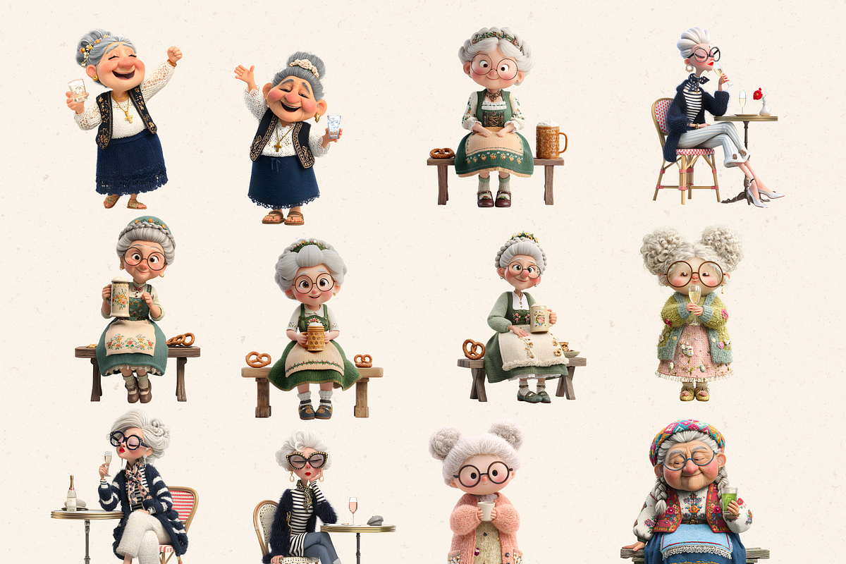 FUNNY OLD LADIES WITH DRINK CLIPART, a Person Illustration by Daring Digies (Photo 4 of 10)
