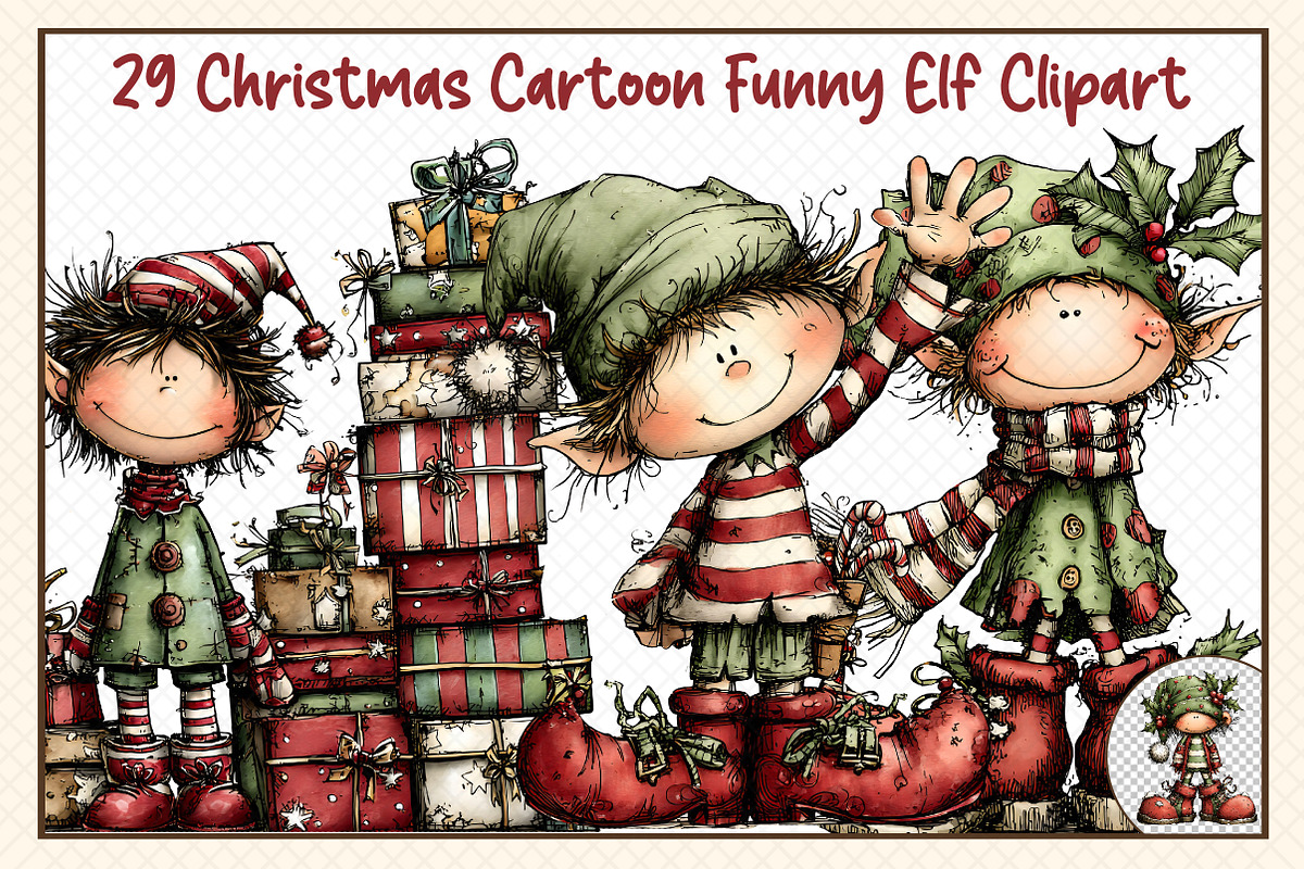 Christmas Cartoon Funny Elf Clipart, an Illustration by cherrydesign (Photo 1 of 3)