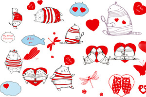 Valentine's Day Set With Funny Cats