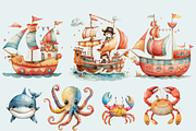Watercolor Pirate Adventure Clipart, an Illustration by NadiaTheronArt (Thumbnail 5 of 6)