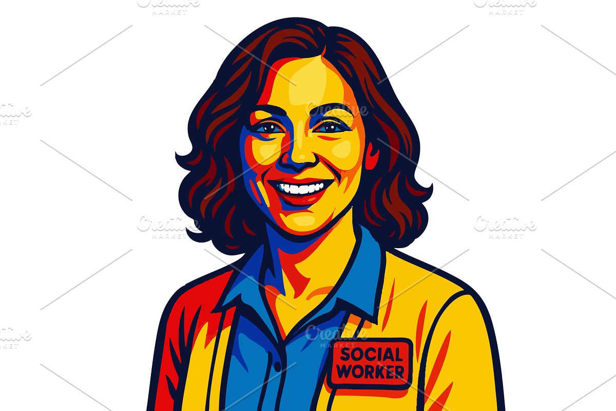 Colorful portrait of smiling social, an Illustration by AlexArt