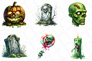 Halloween Zombie Watercolor Clipart, an Illustration by DreamPrint404 (Thumbnail 5 of 5)
