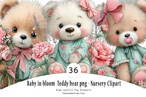 Baby in bloom Teddy bear png, a Seasonal Illustration by CreationArt