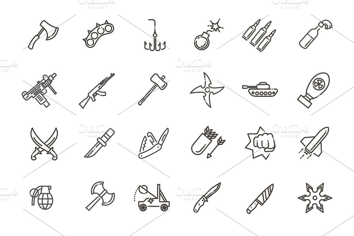 Weapons Vector Icons Set, an Outline Icon by Tettygreen (Photo 2 of 2)