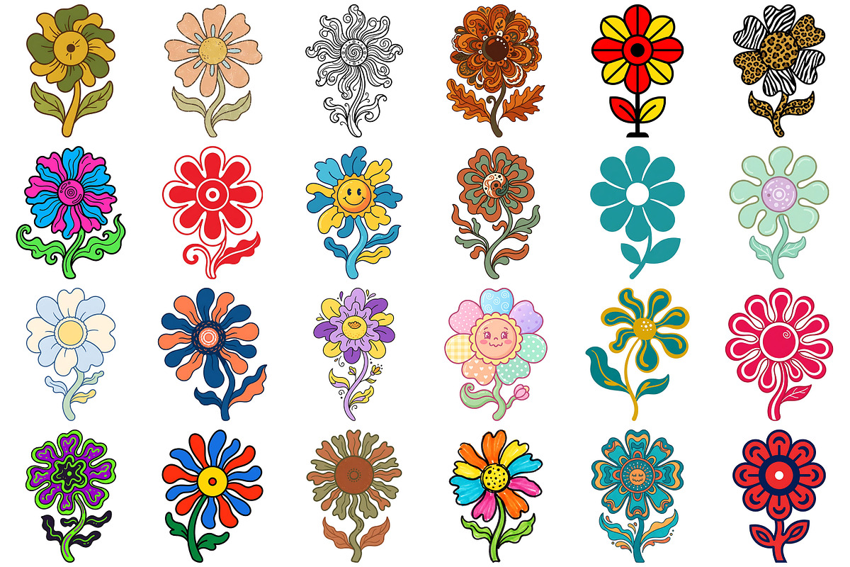 Groovy Flower Clipart, an Object Illustration by Forhadx5 (Photo 3 of 11)